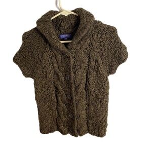 Vivienne Tam Brown Wool Blend Chunky Sweater Sz Small Short Sleeve Button Down